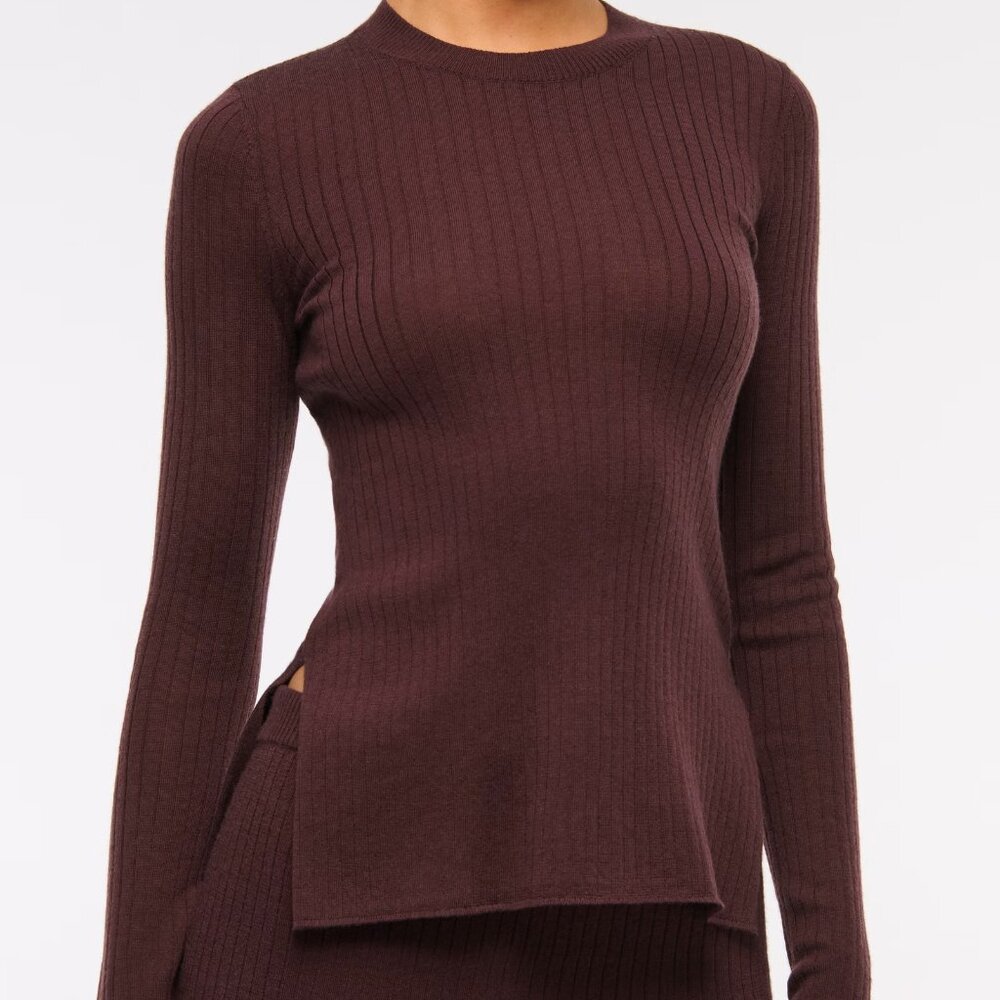 L | Abercrombie Merino Wool Slim Ribbed Crew Sweater